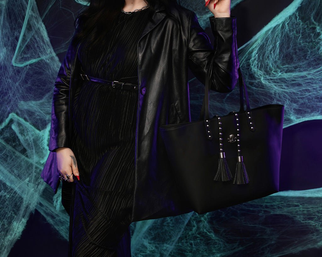 BG01 Black Studded Tassel Tote Bag BG01-OS  T.U.K. Shoes