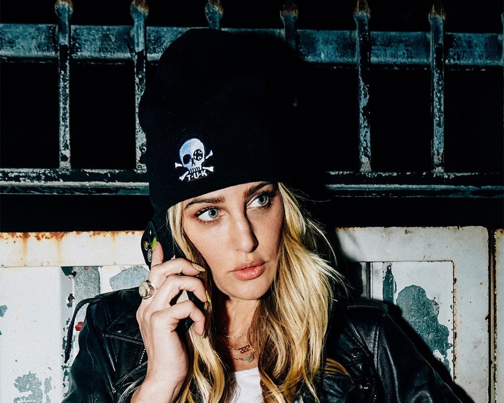 HT03-OS Black Skull Embroidery Beanie HT03-OS  T.U.K. Shoes