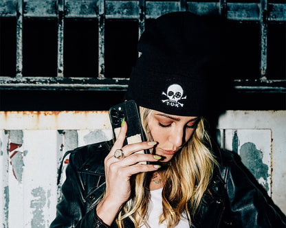 HT03-OS Black Skull Embroidery Beanie HT03-OS  T.U.K. Shoes
