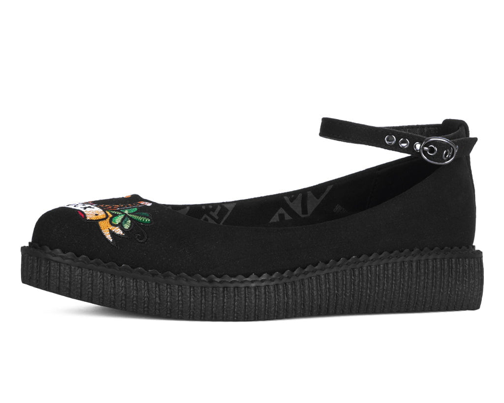 A3420L Black Lady Luck Pointed Ballet Creeper Black T.U.K. Shoes