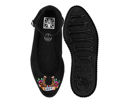 A3420L Black Lady Luck Pointed Ballet Creeper Black T.U.K. Shoes