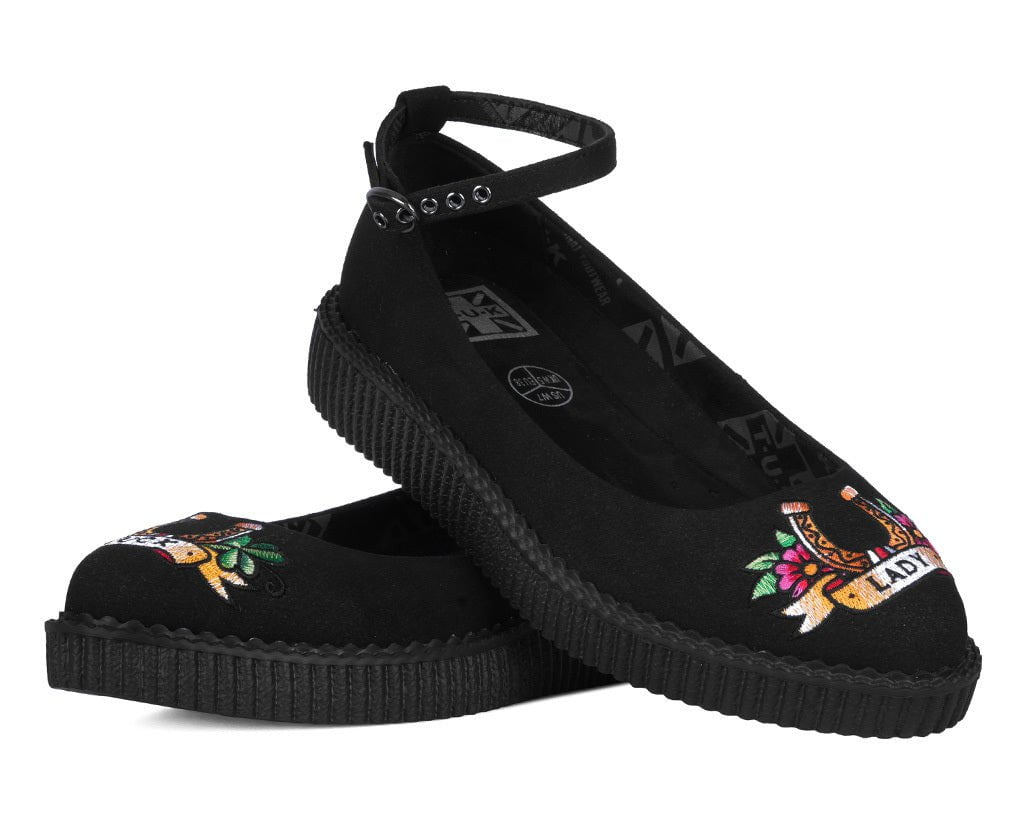 A3420L Black Lady Luck Pointed Ballet Creeper Black T.U.K. Shoes