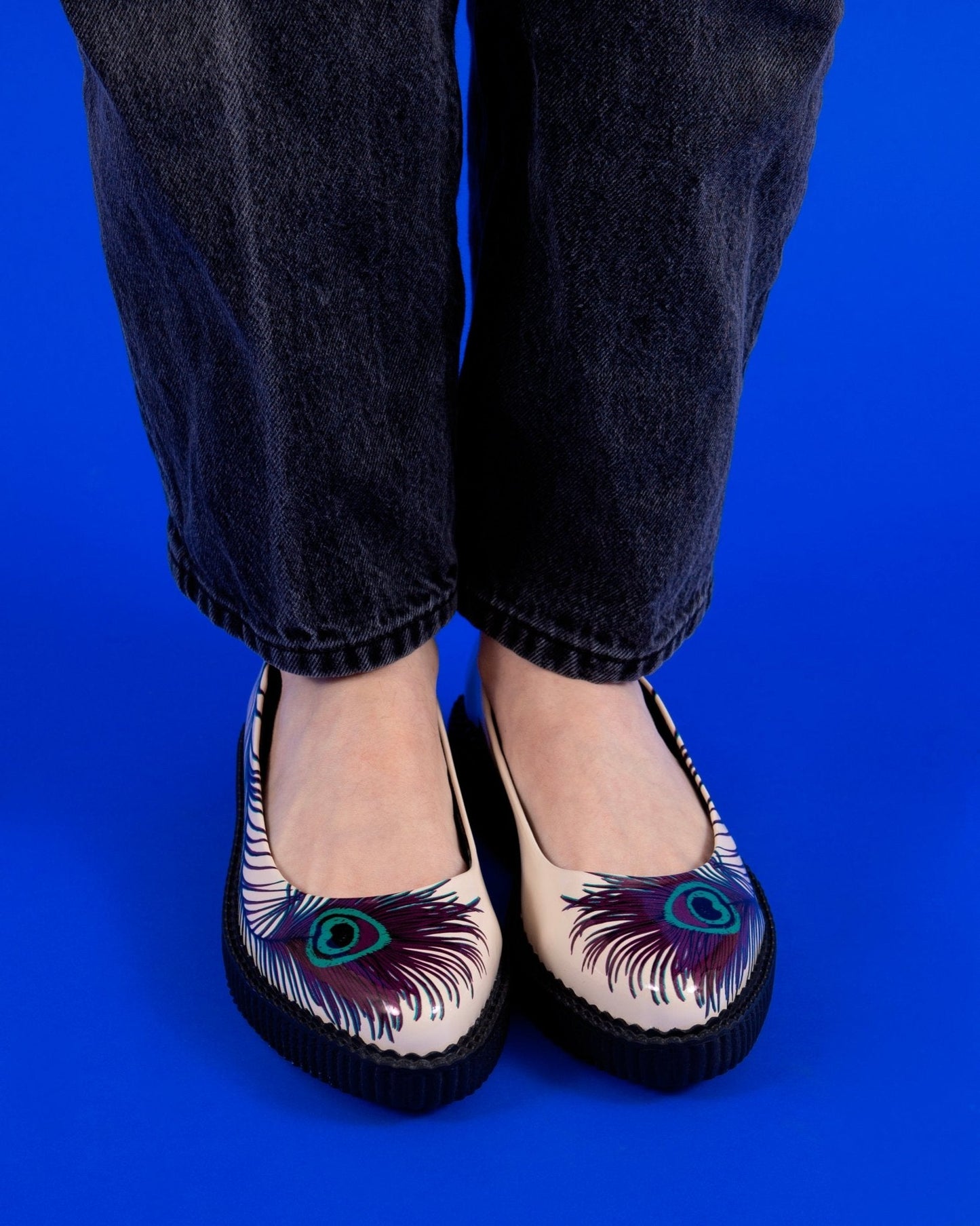 A3396L Cream Peacock Feather Ballet Creeper Cream T.U.K. Shoes