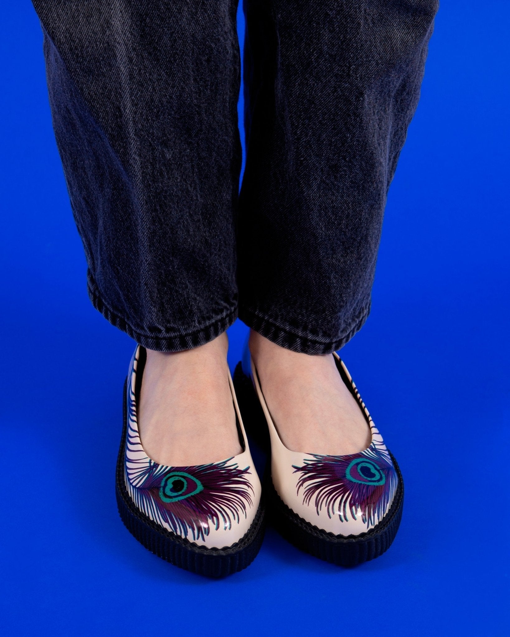 A3396L Cream Peacock Feather Ballet Creeper Cream T.U.K. Shoes