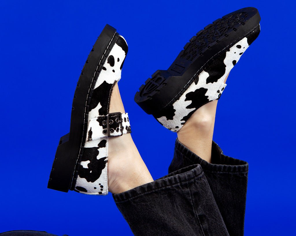 T2351 Cow Print Mary Jane Black/White T.U.K. Shoes