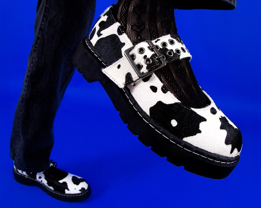 T2351 Cow Print Mary Jane Black/White T.U.K. Shoes