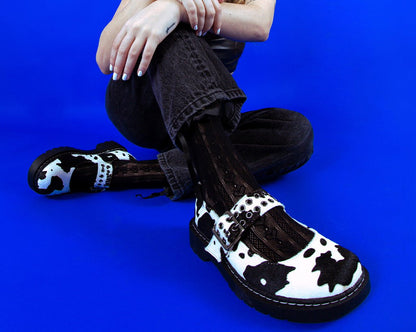 T2351 Cow Print Mary Jane Black/White T.U.K. Shoes