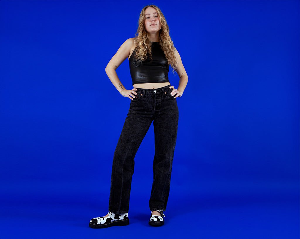 T2351 Cow Print Mary Jane Black/White T.U.K. Shoes