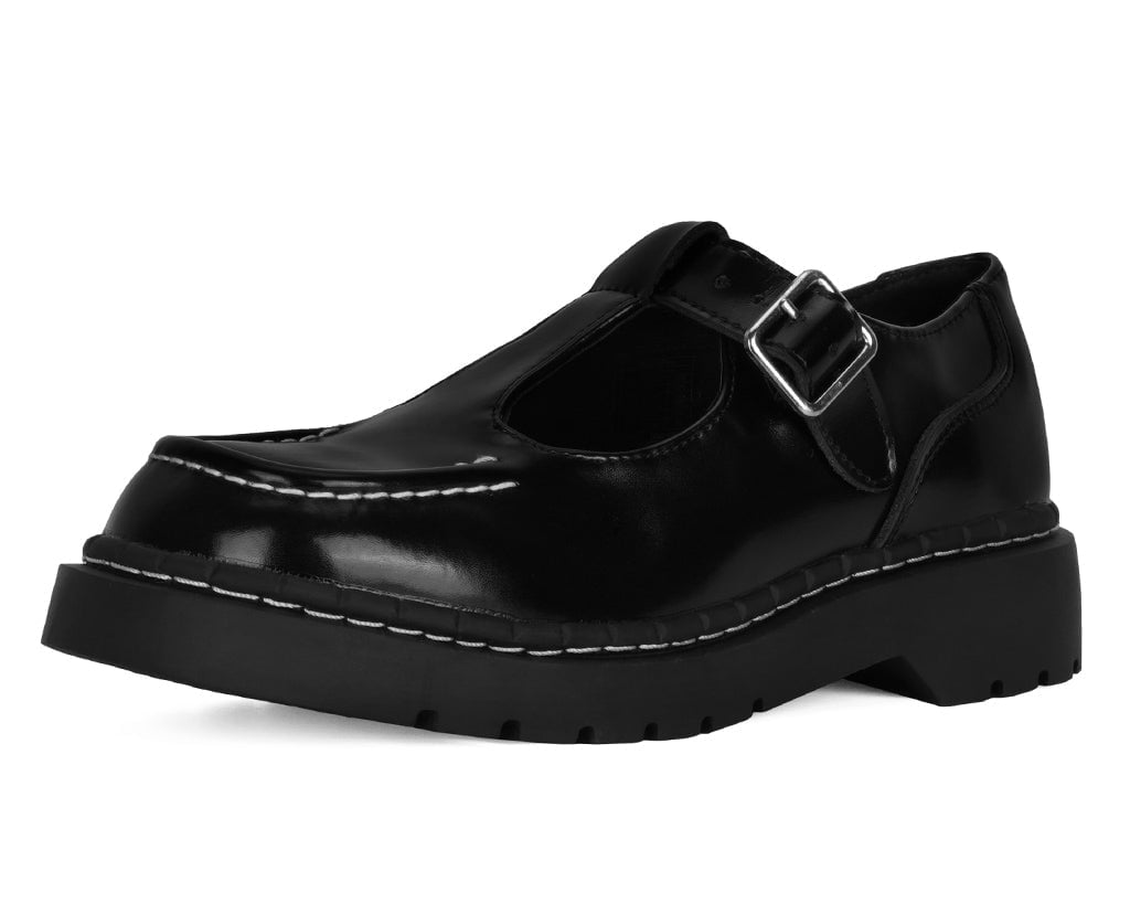 T2346 Black Leather T-Bar Mary Jane Black T.U.K. Shoes