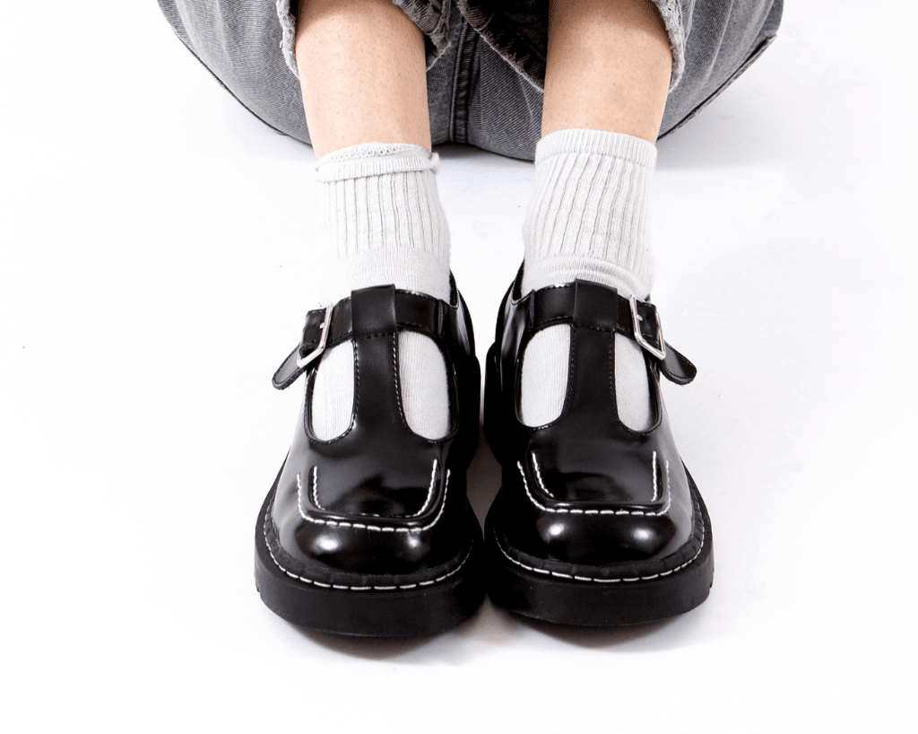 T2346 Black Leather T-Bar Mary Jane Black T.U.K. Shoes