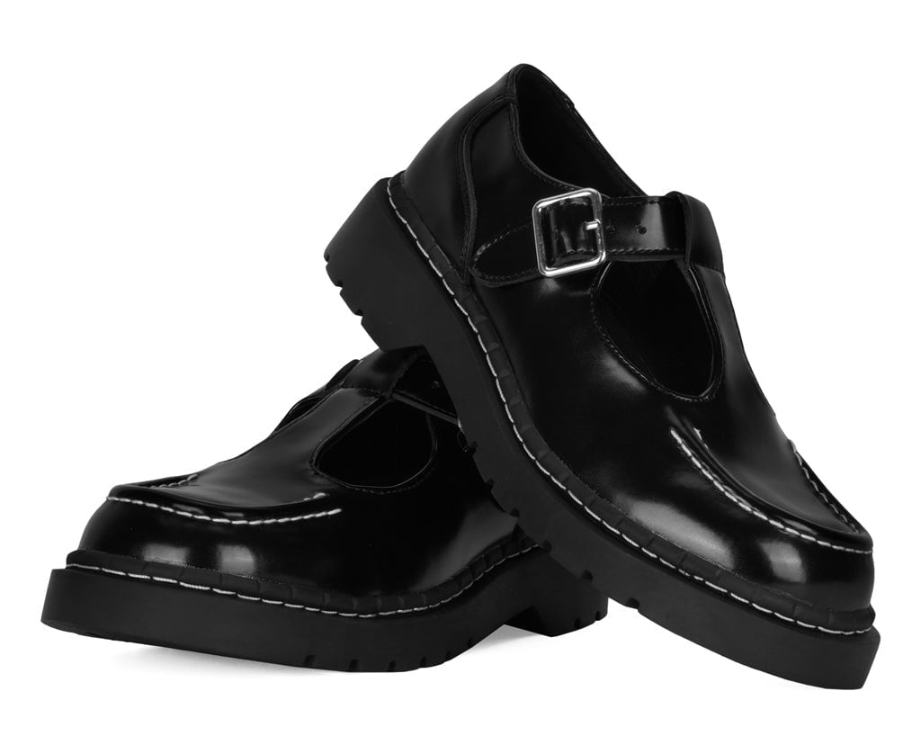 T2346 Black Leather T-Bar Mary Jane Black T.U.K. Shoes