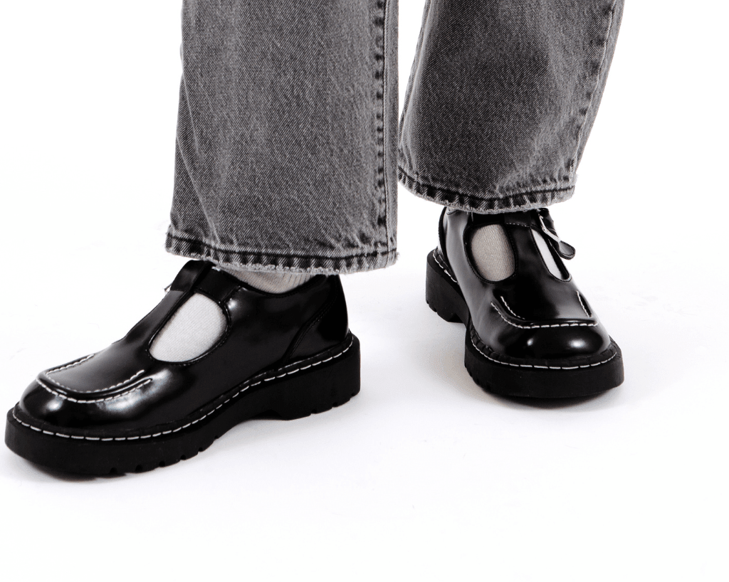 T2346 Black Leather T-Bar Mary Jane Black T.U.K. Shoes