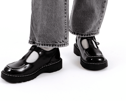 T2346 Black Leather T-Bar Mary Jane Black T.U.K. Shoes