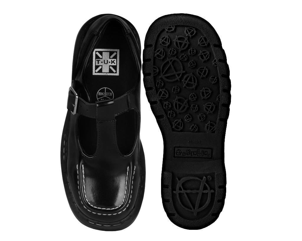 T2346 Black Leather T-Bar Mary Jane Black T.U.K. Shoes