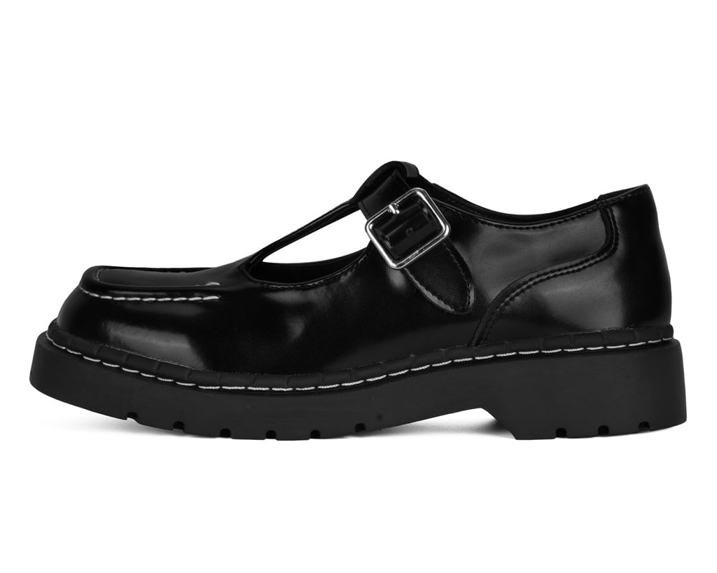 T2346 Black Leather T-Bar Mary Jane Black T.U.K. Shoes