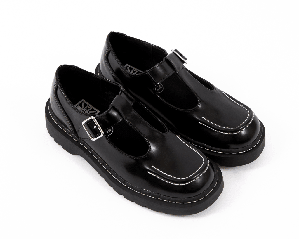 T2346 Black Leather T-Bar Mary Jane Black T.U.K. Shoes