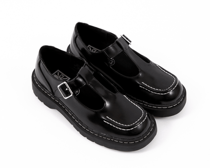 T2346 Black Leather T-Bar Mary Jane Black T.U.K. Shoes