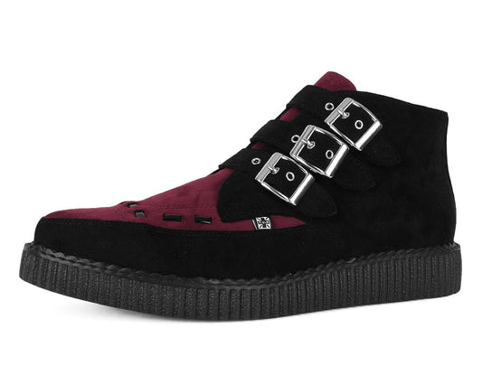 A3290 Black & Burgundy 3-Buckle Pointed Creeper Boot Black/Red T.U.K. Shoes