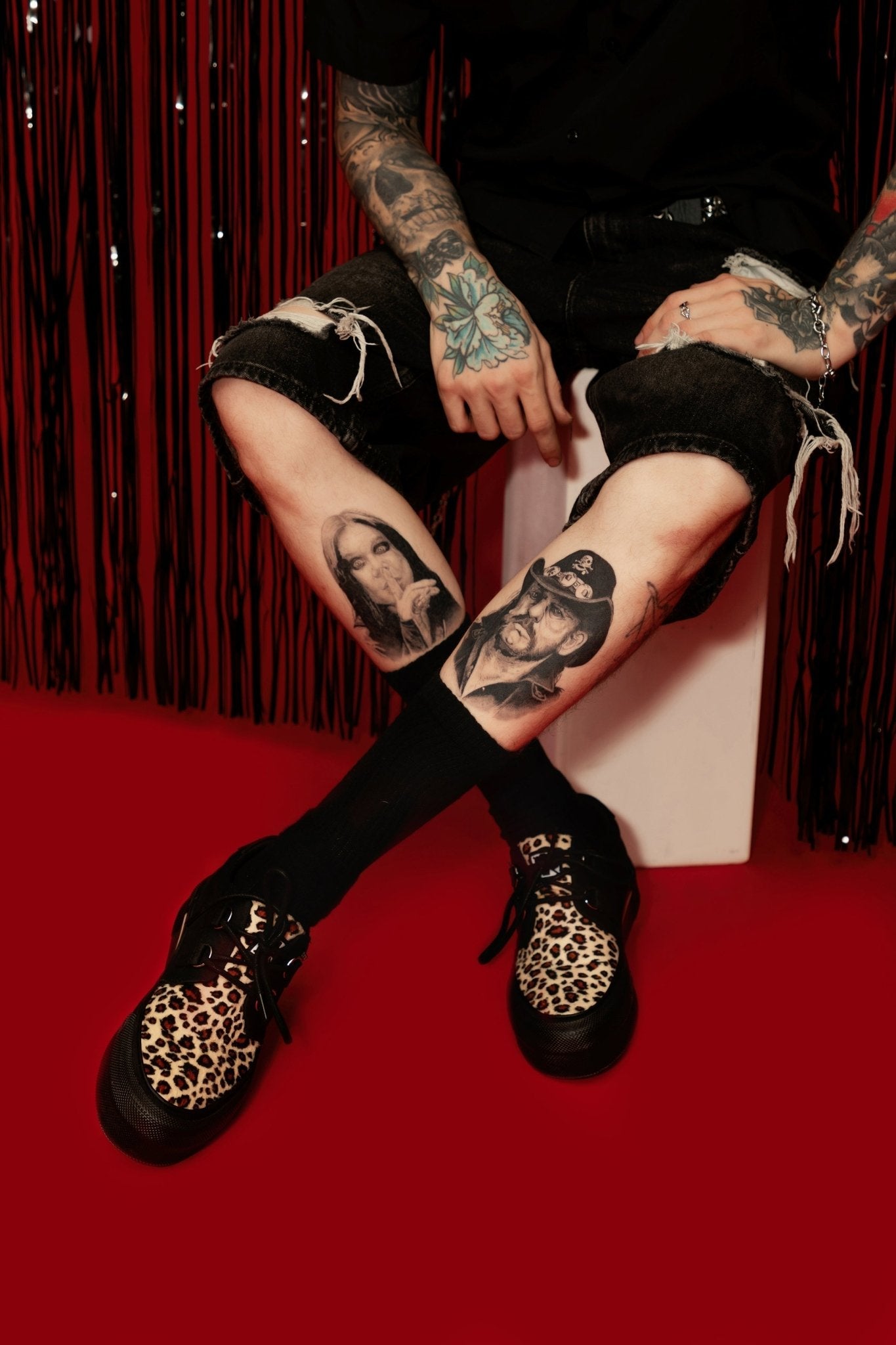 A3444 Black & Leopard Canvas Platform Creeper Sneaker Leopard T.U.K. Shoes