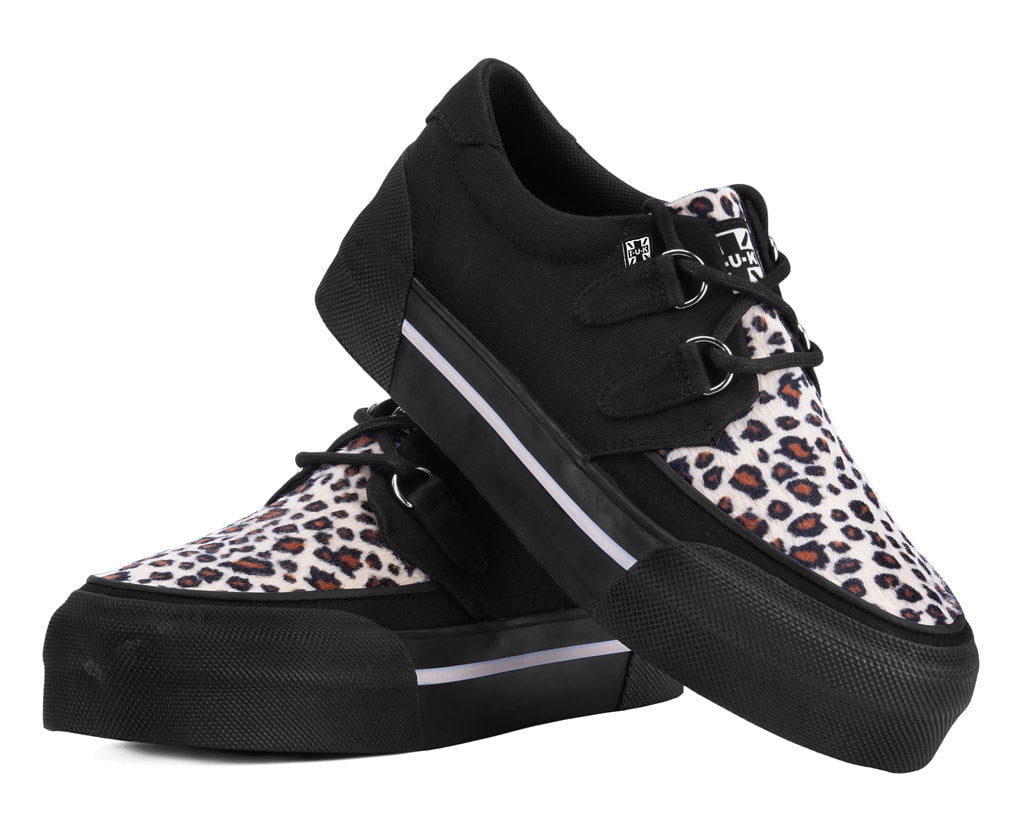 A3444 Black & Leopard Canvas Platform Creeper Sneaker Leopard T.U.K. Shoes
