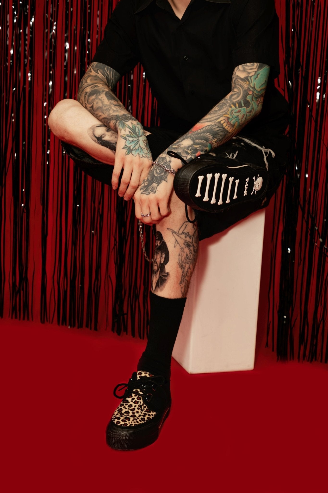 A3444 Black & Leopard Canvas Platform Creeper Sneaker Leopard T.U.K. Shoes