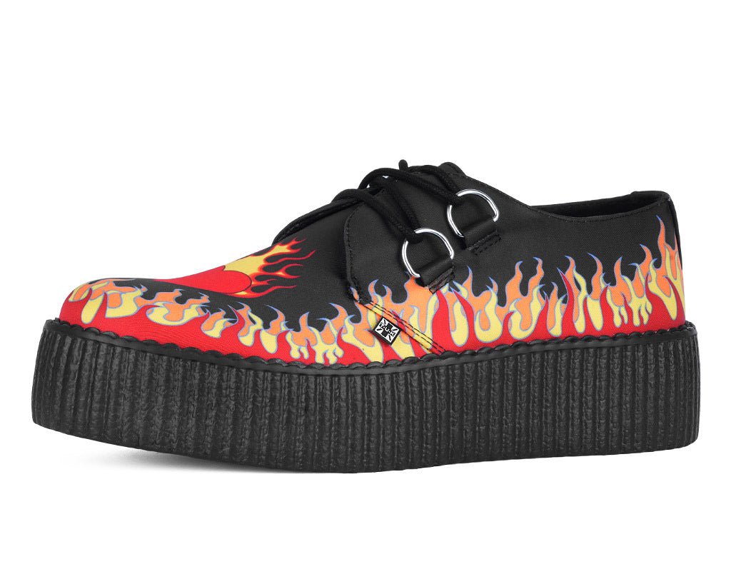 V3408 Black & Red Flaming Heart Viva Mondo Creeper Black T.U.K. Shoes