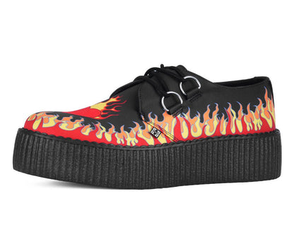 V3408 Black & Red Flaming Heart Viva Mondo Creeper Black T.U.K. Shoes