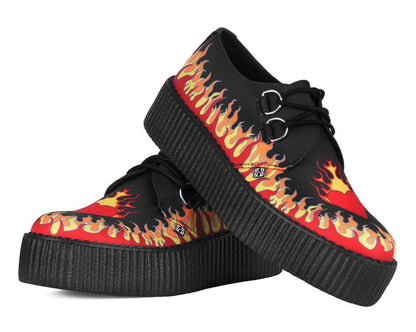 V3408 Black & Red Flaming Heart Viva Mondo Creeper Black T.U.K. Shoes