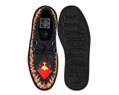V3408 Black & Red Flaming Heart Viva Mondo Creeper Black T.U.K. Shoes