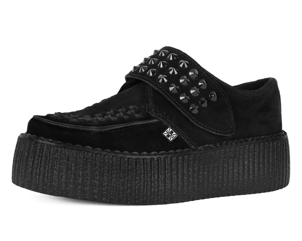 V3262 Black Suede Studded Strap Viva Mondo Creeper Black T.U.K. Shoes