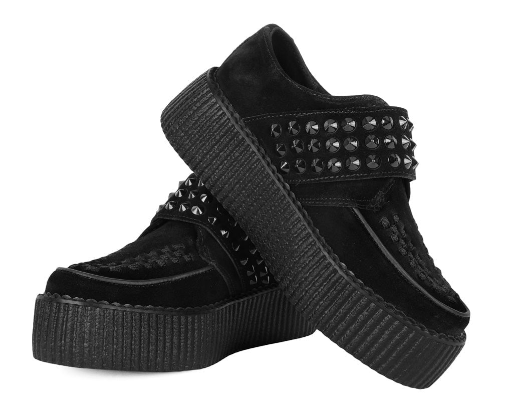 V3262 Black Suede Studded Strap Viva Mondo Creeper Black T.U.K. Shoes