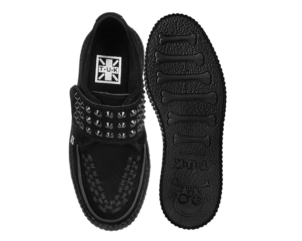 V3262 Black Suede Studded Strap Viva Mondo Creeper Black T.U.K. Shoes