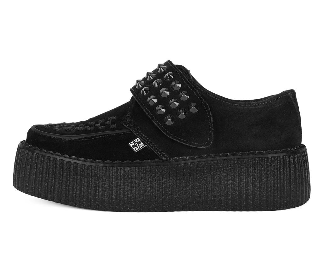 V3262 Black Suede Studded Strap Viva Mondo Creeper Black T.U.K. Shoes