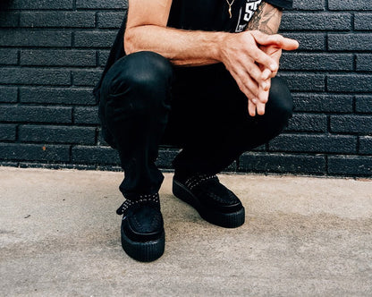 V3262 Black Suede Studded Strap Viva Mondo Creeper Black T.U.K. Shoes
