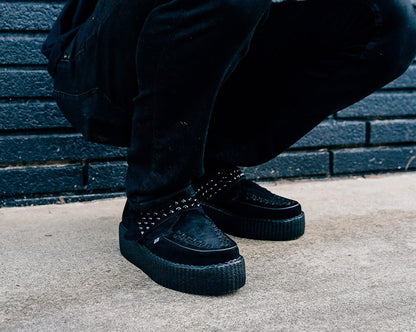 V3262 Black Suede Studded Strap Viva Mondo Creeper Black T.U.K. Shoes