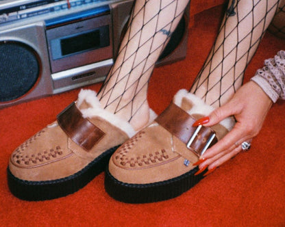 V3236L Brown Suede Wool Creeper Mule Brown T.U.K. Shoes