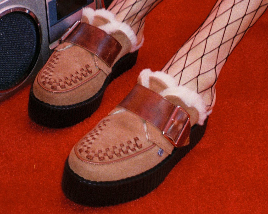 V3236L Brown Suede Wool Creeper Mule Brown T.U.K. Shoes