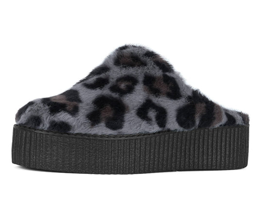 V3445L Grey Leopard Faux Fur Creeper Mule Grey / Leopard T.U.K. Shoes