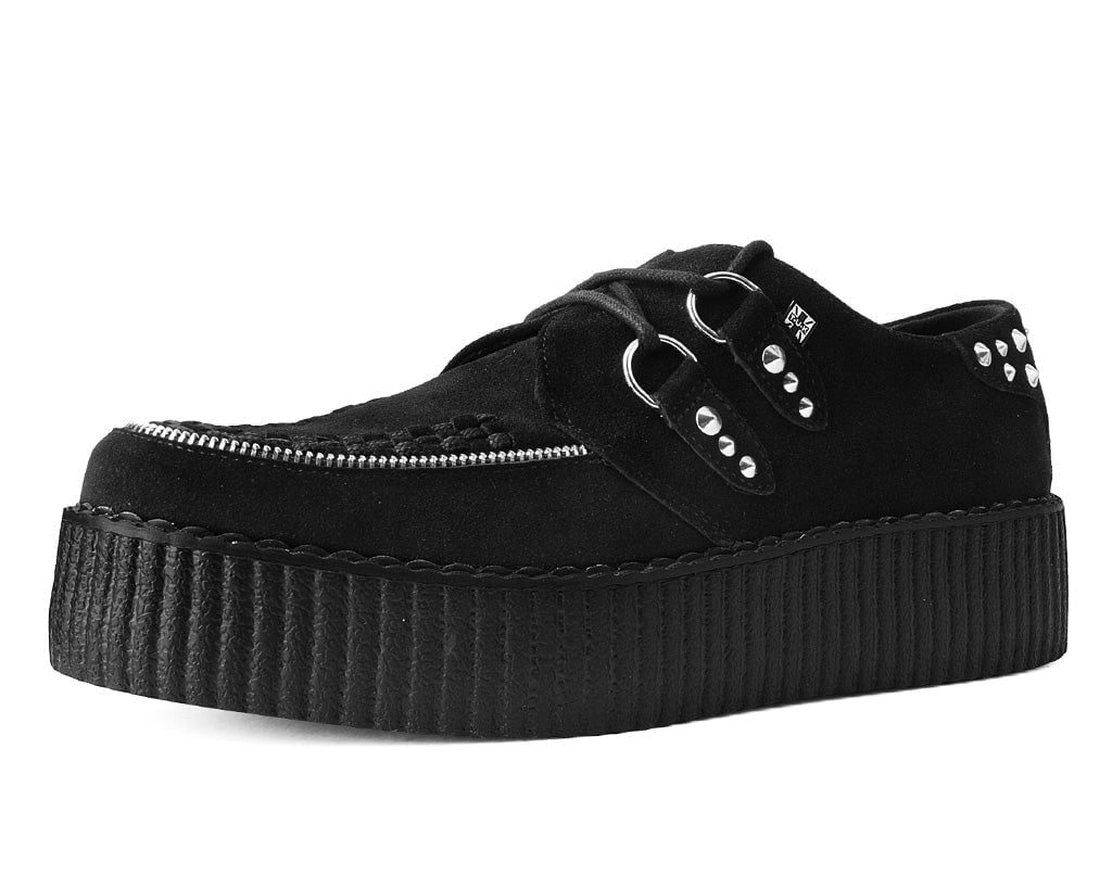 V3075 Black Suede Zipper Studded Mondo Creeper Black T.U.K. Shoes