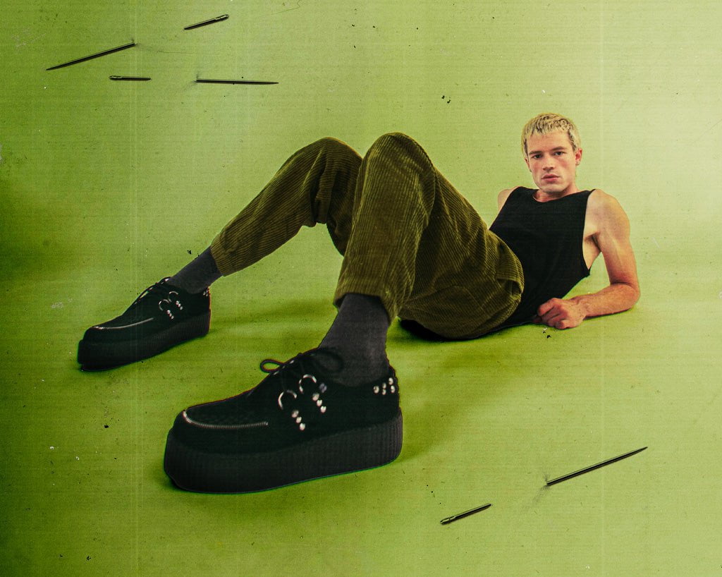 V3075 Black Suede Zipper Studded Mondo Creeper Black T.U.K. Shoes
