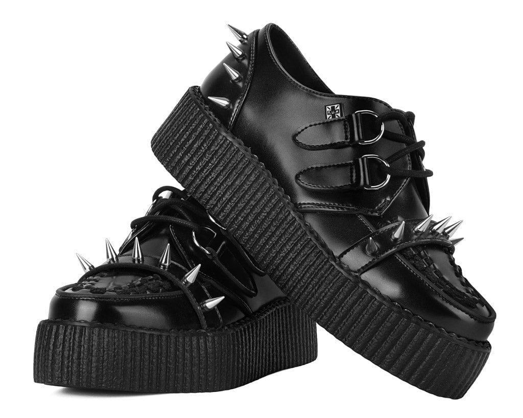 V3341 Black Leather Spike Viva Mondo Creeper Black T.U.K. Shoes