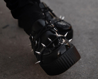 V3341 Black Leather Spike Viva Mondo Creeper Black T.U.K. Shoes
