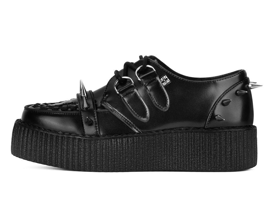 V3341 Black Leather Spike Viva Mondo Creeper Black T.U.K. Shoes