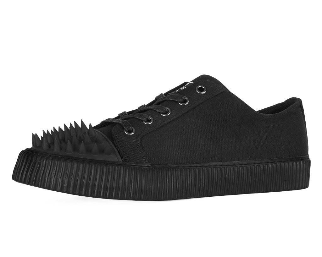 A3428 Black Twill  Spiked  Lace Up Sneaker Black T.U.K. Shoes