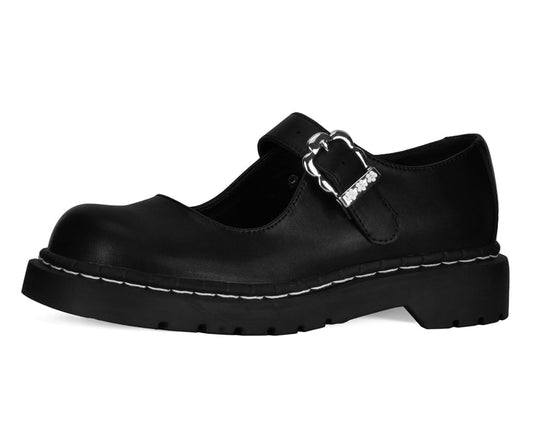 T2358 Black Suede Flower Buckle Mary Jane Black T.U.K. Shoes