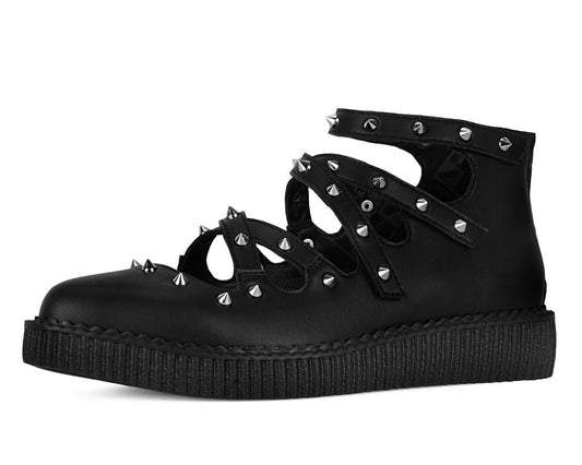 A3421L Black Studded Cross Strap Mary Jane Black T.U.K. Shoes
