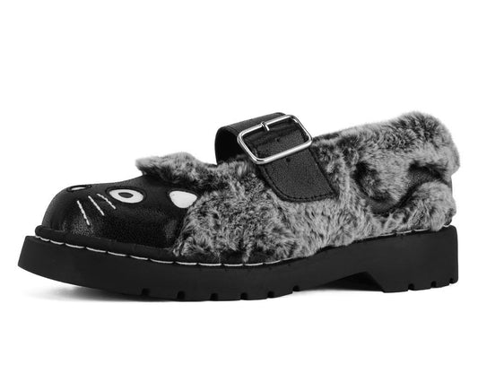Black & Grey Furry Kitty Mary Jane Grey T.U.K. Shoes