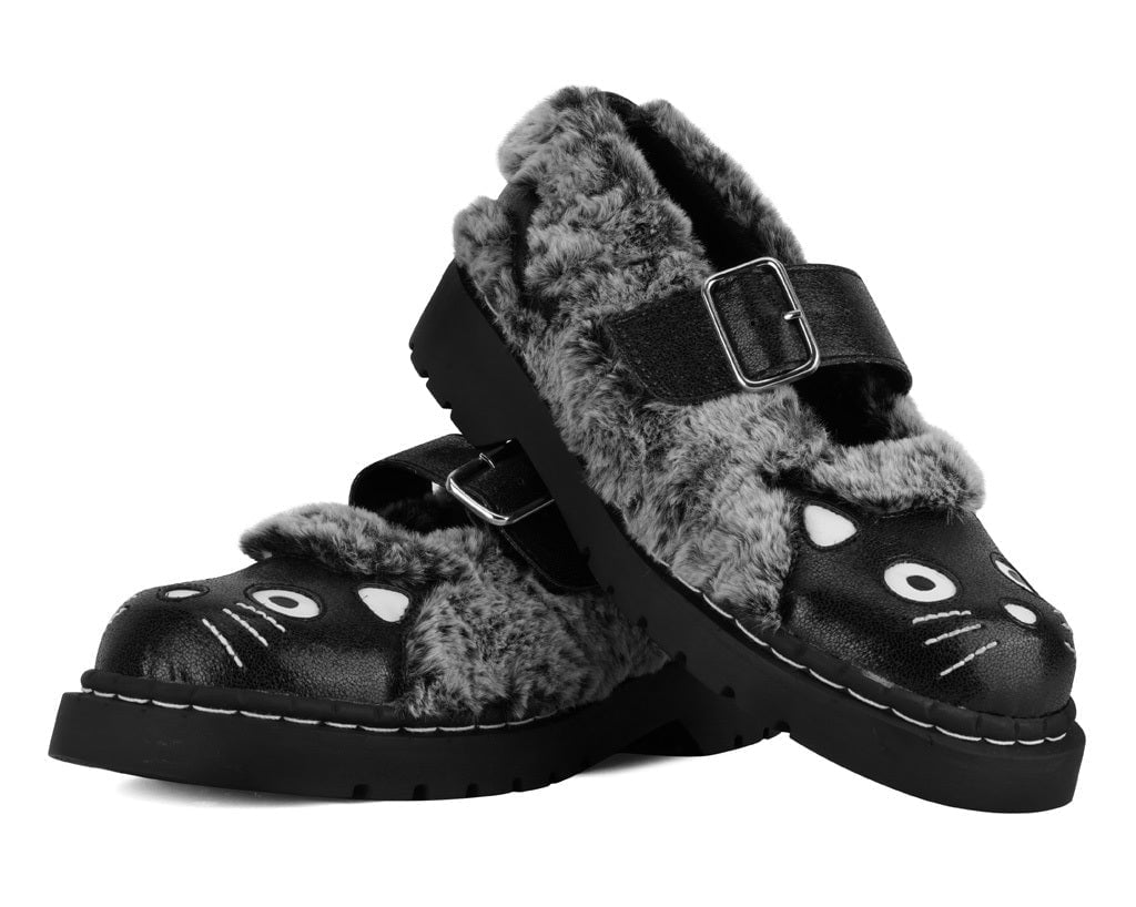 Black & Grey Furry Kitty Mary Jane Grey T.U.K. Shoes