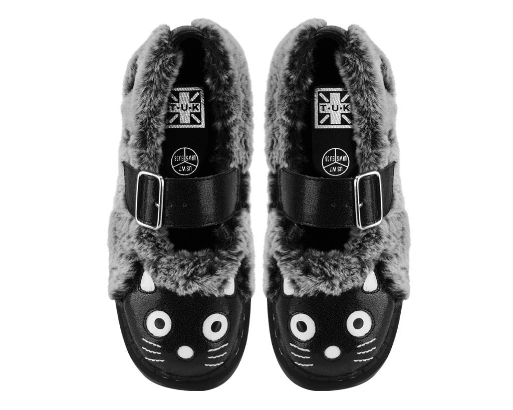 Black & Grey Furry Kitty Mary Jane Grey T.U.K. Shoes