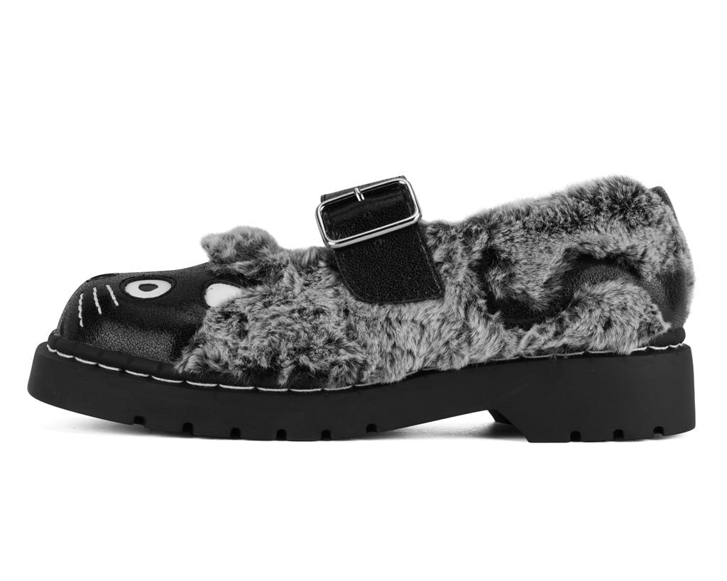 Black & Grey Furry Kitty Mary Jane Grey T.U.K. Shoes